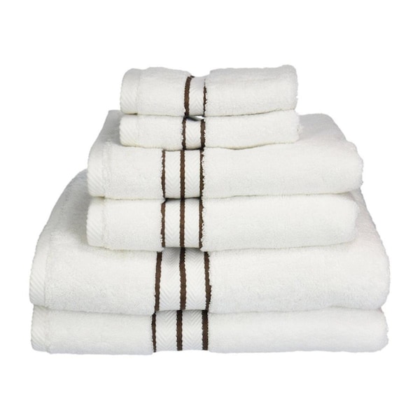 Superior 900GSM-H 6PC SET CH 900 Gsm Egyptian Cotton Towel Set - White With Chocolate Border; 6 Pieces 900GSM(H) 6PC SET CH - main